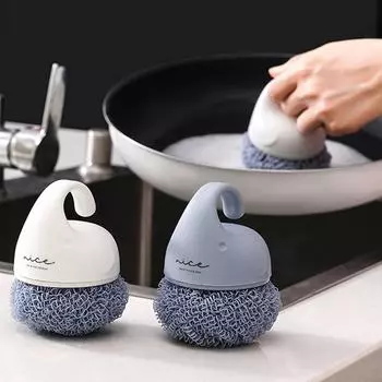 Цельная кухонная щетка для мытья посуды, короткая ручка, полиэстеровый шарик для чистки, подходит для чистки столовых приборов, кастрюль и сковородок, раковин
