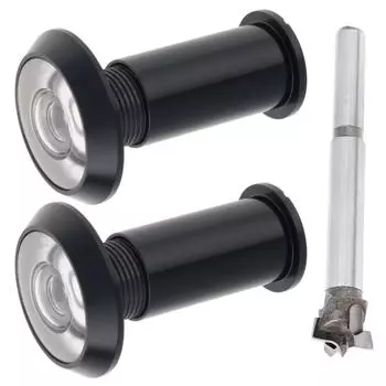 Цельная латунь 2 шт. 16 мм Дверной глазок 200 градусов HD Оптическая стеклянная линза Включает сверло из вольфрамовой стали Сверхпрочный Универсальный для толщины 40-60 мм чёрный