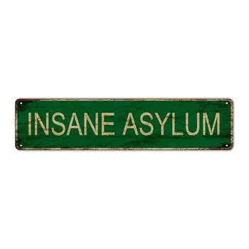 Цельная металлическая жестяная табличка Madhouse (15,75 x3,94 /40x10см), Новинка Уличный знак, Декор для дома, Декор комнаты, Декор стены чёрный