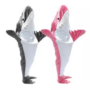 Цельная пижама для взрослых, удобное одеяло с изображением акулы, теплая мягкая фланелевая пижама с капюшоном для дома, спальни M розовый