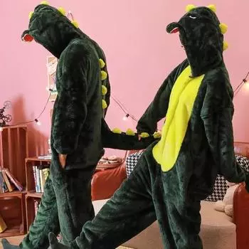 Цельная пижама Домашняя одежда Пижама с мультяшными куклами Пижама с мультяшными животными Цельная пижама для взрослых Пижама с мультяшными персонажами Платья для вечеринок XL зелёный