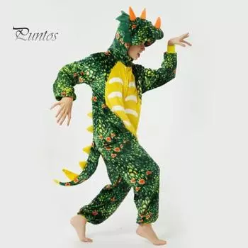 Цельная пижама с изображением динозавра из мультфильма, костюм для косплея, наряд для ролевых игр на Хэллоуин, плотная фланелевая пижама, зимняя теплая домашняя одежда L темно-зеленого