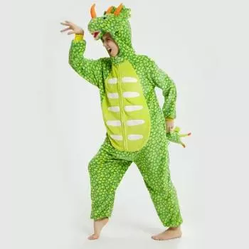 Цельная пижама с изображением динозавра из мультфильма, костюм для косплея на Хэллоуин, ролевая одежда для вечеринок, плотная фланелевая пижама M темно-зеленого