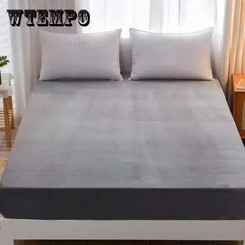 Цельная плюшевая простыня, толстый теплый наматрасник, стеганый нескользящий защитный чехол, полностью закрытый съемный наматрасник 90x200cm синий