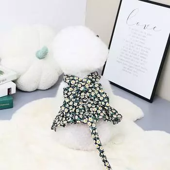 Цельная шлейка + поводок Sobir для собак Pet с цветочным принтом, M, 08_Черный (Длинная)