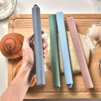 Цельная силиконовая скалка для выпечки, бытовая с градуированными месильными иглами, силиконовая палочка для муки, инструмент для пельменей дубильная кора