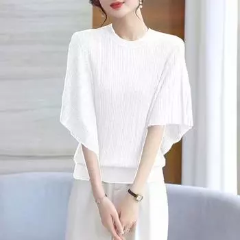 Цельная трикотажная футболка Ice Silk с рисунком «летучая мышь» для женщин, свободная, большого размера, тонкая, с коротким рукавом, летняя S белый