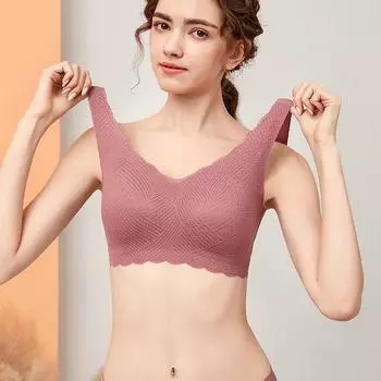Цельное бесшовное белье большого размера, тонкое, без стального кольца, двойная грудь, антипровисающий бюстгальтер для сна. 75B