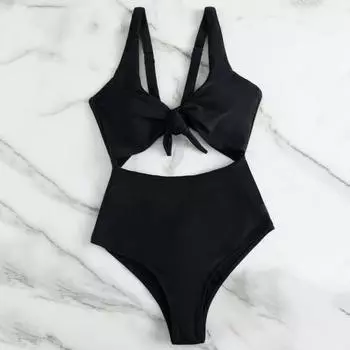 Цельное бикини с цветными блоками, завязанное женское монокини с открытой спиной и высокой талией, пляжная одежда S красный