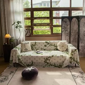 Цельное летнее полотенце для дивана, полностью покрытое новым китайским стилем, китайским чернильным стилем, дышащая подушка с цветком сливы, коврик для дивана, тканевый чехол 180*130