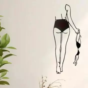 Цельное нижнее белье Скрытое металлическое настенное украшение Фреска на теле Линейное искусство Современный минималистский декор для женской ванной комнаты чёрный