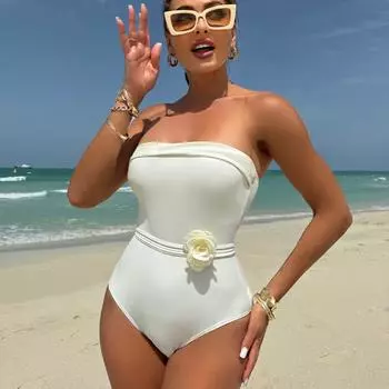 Цельное платье, женский купальник с эффектом пуш-ап, боди с цветочным принтом, купальный костюм, летний купальный костюм с принтом S чёрный