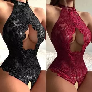 Цельное сексуальное кружевное эротическое белье без вырезов для женщин с открытым бюстгальтером, нижнее белье, экзотическое боди Babydoll, сексуальная пижама M