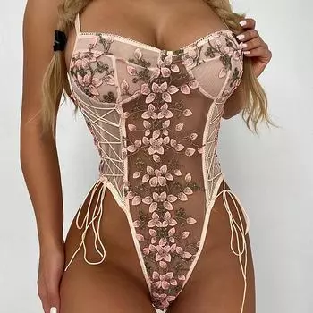 Цельное женское эротическое белье, кружевное нижнее белье с цветочной вышивкой, ремни, сексуальное искушение, ночное белье S белый