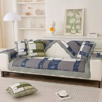 Цельнохлопковая швейная диванная подушка, тканевая подушка, универсальная нескользящая кожаная диванная подушка на четыре сезона, средиземноморское место для трех человек 50*70