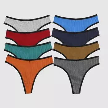 Цельнохлопковые стринги, простые женские трусики-стринги, сексуальное женское нижнее белье, однотонные базовые таньги для женщин и девочек S синий