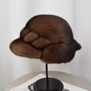 Цельнокожаная норковая шапка женская зимняя меховая шапка для людей среднего и пожилого возраста теплая норковая шапка с бахромой average size кофейный