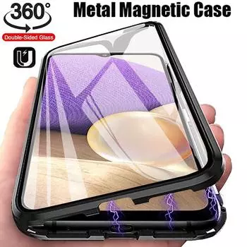 Цельнометаллический чехол с магнитным стеклом на 360° для iPhone 15, 14, 13, 12, 11 Pro Max XR XS MAX 7 8 Plus SE2 Samsung S24 S23 S22 S21 S20 Ultra Plus A13 A53 A14 A54 iPhone 6 Plus/6S Plus чёрный