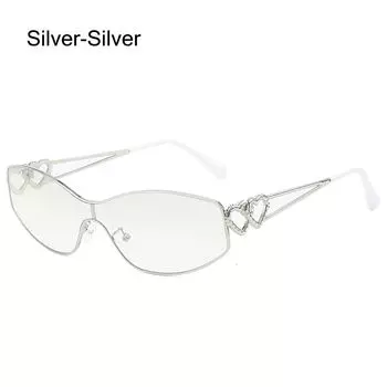 Цельные футуристические спортивные солнцезащитные очки без оправы в стиле ретро, солнцезащитные очки UV400 с защитой от солнца Y2K, оттенки для женщин и мужчин Silver-Silver