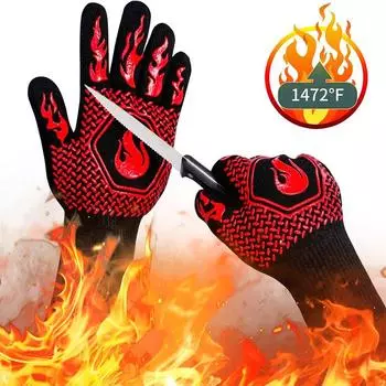 Цельные перчатки для барбекю, устойчивые к ожогам и высоким температурам, огнестойкие перчатки для микроволновой печи с термоизоляцией 800 градусов