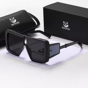 Цельные солнцезащитные очки MePanda унисекс в ретро-коробке, UV400 серый/чёрный