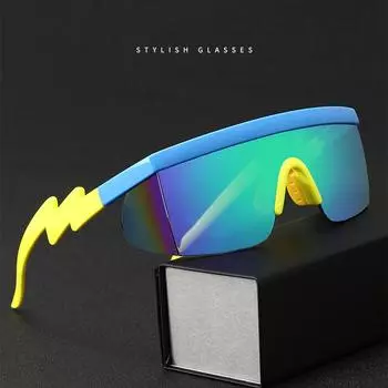 Цельные солнцезащитные очки с молниями на ногах, спортивные очки для езды на открытом воздухе, солнцезащитные очки нестандартной формы чёрный