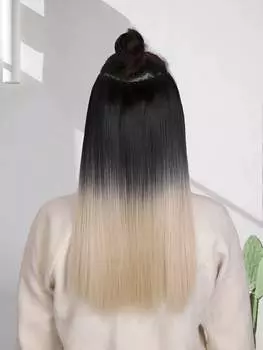 Цельные V-образные коричневые черные градиентные матовые медно-белые длинные накладные волосы с эффектом водной ряби 20inch