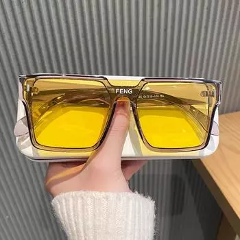 Цельные ветрозащитные солнцезащитные очки в большой оправе для женщин, желтые очки в стиле ретро для мужчин и солнцезащитные очки с защитой от ультрафиолета для вождения. single sunglasses. оранжевый