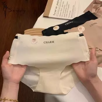 Цельные женские трусики Mulberry Silk Ice Silk, дышащие, без следов, трехмерные трусики персикового цвета на бедрах M чёрный