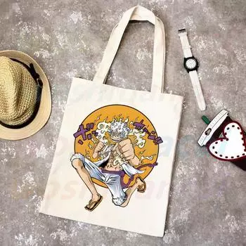 Цельный аниме Luffy Gear 5, простая посылка, элегантная холщовая сумка, сумки на плечо, повседневная сумка для покупок для девочек 24*26cm