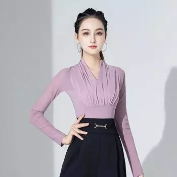 Цельный бальный танец Jitba латиноамериканские танцы платье женщина современный танец блузка новый социальный танец тренировочный костюм воротник XXL чёрный