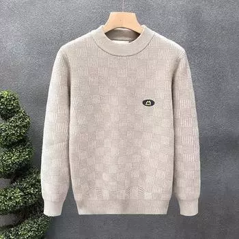 Цельный бархатный свитер мужской с флисовой подкладкой, утолщенный теплый мужской свитер, модный повседневный круглый вырез, вышитая нижняя рубашка, модный M белый