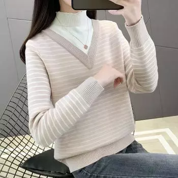 Цельный бархатный свитер с прямыми плечами, женский осенне-зимний трикотаж, женский пуловер в полоску под ним