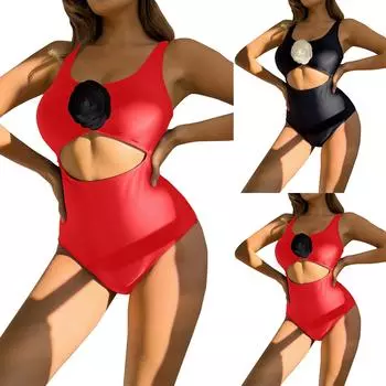 Цельный цельный купальник бикини с высокой талией и цветочным принтом L чёрный