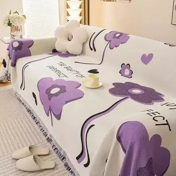 Цельный чехол для дивана-полотенца из синели с растениями и цветами с утолщенным сезонным универсальным противоскользящим и пыленепроницаемым диванным полотенцем 180x130cm