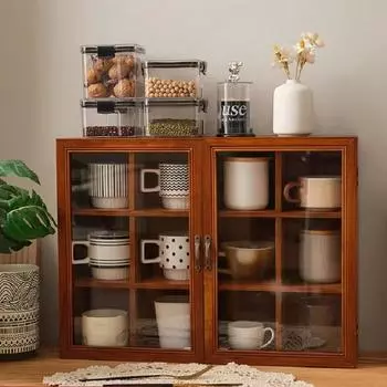 Цельный деревянный ретро настольный шкаф для хранения чашек домашний ресторан чайный сервиз ящик для хранения пылезащитная кружка антикварная витрина