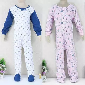 Цельный комбинезон для маленьких детей от 2 до 7 лет, одежда из 100% хлопка с длинными рукавами, одежда на молнии для мальчиков и девочек, пижамный комбинезон 92 синий