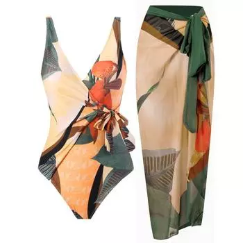 Цельный консервативный купальник, прикрывающий живот и открывающий спину, сексуальный новый женский купальник, шифоновая пляжная юбка S