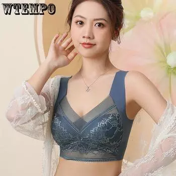 Цельный кружевной бюстгальтер с фиксированной чашкой сзади без стального кольца, бюстгальтер с кружевной оберткой, женское нижнее белье L чёрный