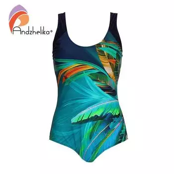 Цельный купальник Andzhelika с принтом листьев, женский купальник больших размеров, боди, пляжный купальный костюм