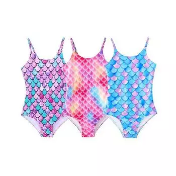 Цельный купальник без рукавов для девочек от 4 до 12 лет с рисунком рыбьей чешуи, треугольный купальник 130