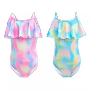 Цельный купальник без рукавов для девочек 5-12 лет, летний треугольный купальник с рюшами 120