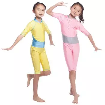 Цельный купальник для девочек, комбинезон на молнии с короткими рукавами, купальный костюм для детей, детский купальный костюм S розовый