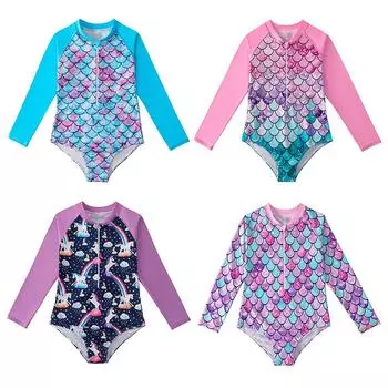 Цельный купальник для маленьких девочек, детский быстросохнущий купальник, пляжный купальник с защитой от солнца 110