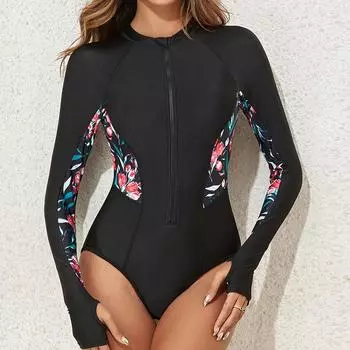 Цельный купальник для серфинга с длинными рукавами, женский купальный костюм на молнии S