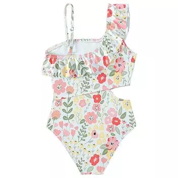 Цельный купальник на одно плечо с оборками для девочек от 5 до 14 лет, треугольный купальник с цветочным принтом 5-6Y