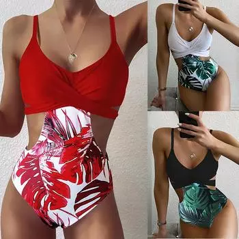 Цельный купальник с цветочным принтом в стиле пэчворк, женский купальник 2023 года, новый сексуальный купальник с крестиком, женский Монокини с эффектом пуш-ап, пляжные купальные костюмы, купальный костюм