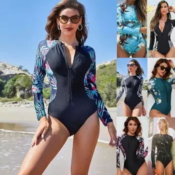 Цельный купальник с длинным рукавом, солнцезащитный костюм для дайвинга, купальник на молнии S