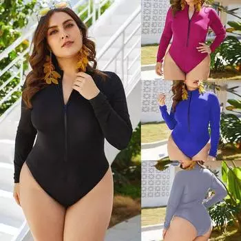 Цельный купальник с длинными рукавами, солнцезащитный крем, сексуальный купальник бикини больших размеров с v-образным вырезом 2XL