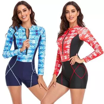 Цельный купальник с длинными рукавами, женские шорты, костюм для дайвинга, солнцезащитный консервативный костюм для подводного плавания S синий